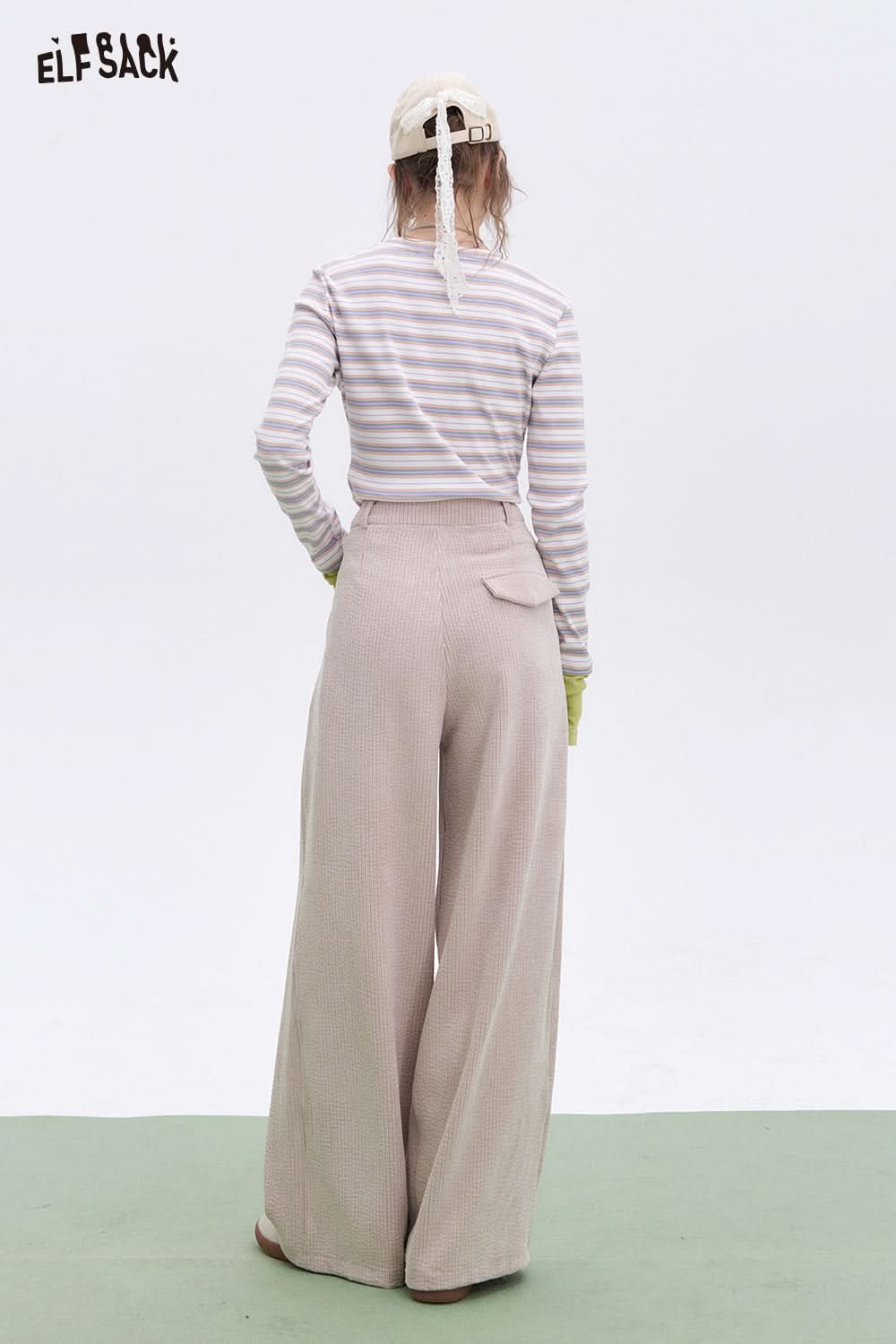 ELFSACK Apricot corduroy casual wide-leg pants Basic loose straight pants