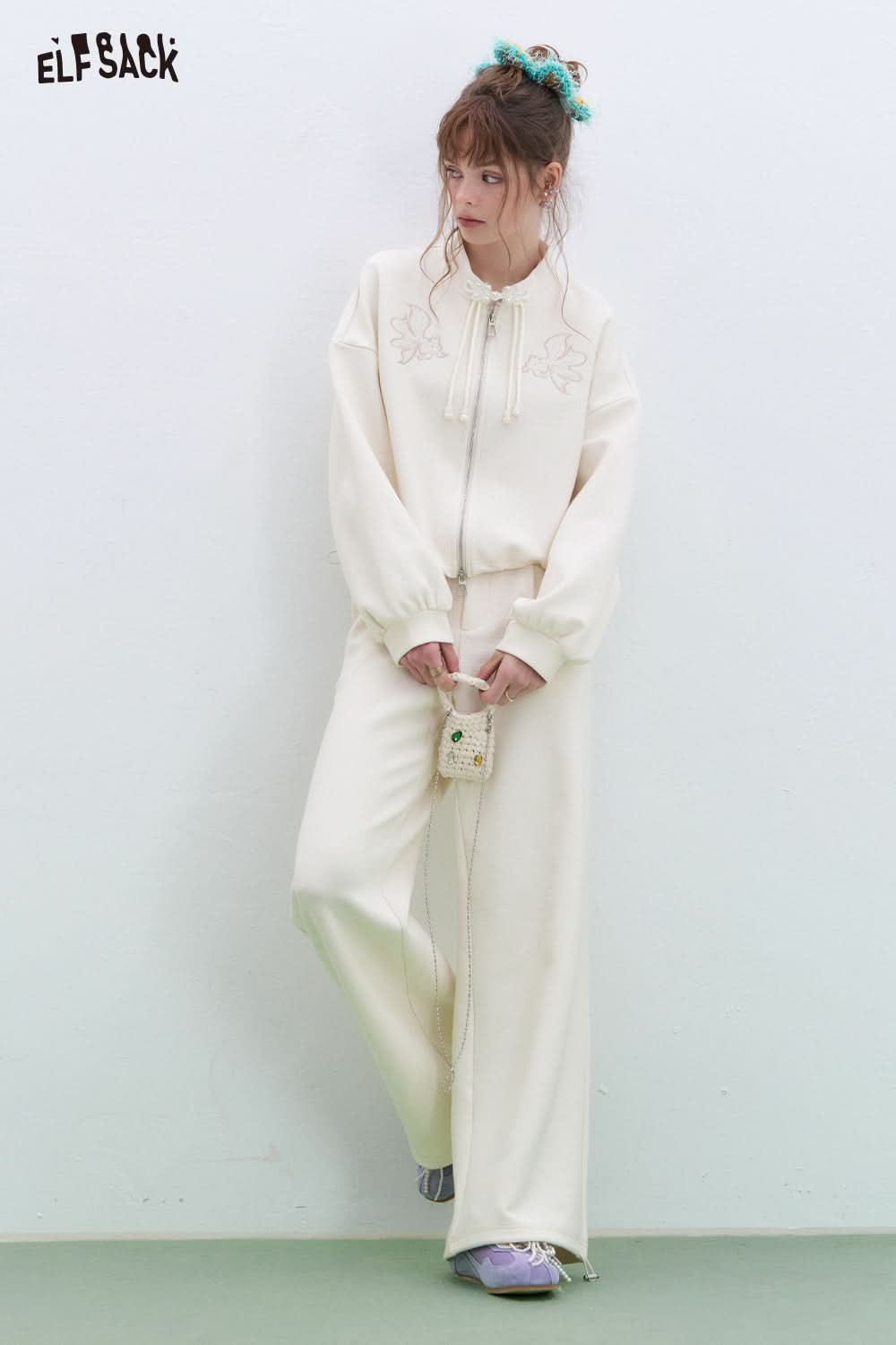 ELFSACK Neo-Chinese style long pants short jacket two-piece suit women's temperament casual tracksuit sportswear
