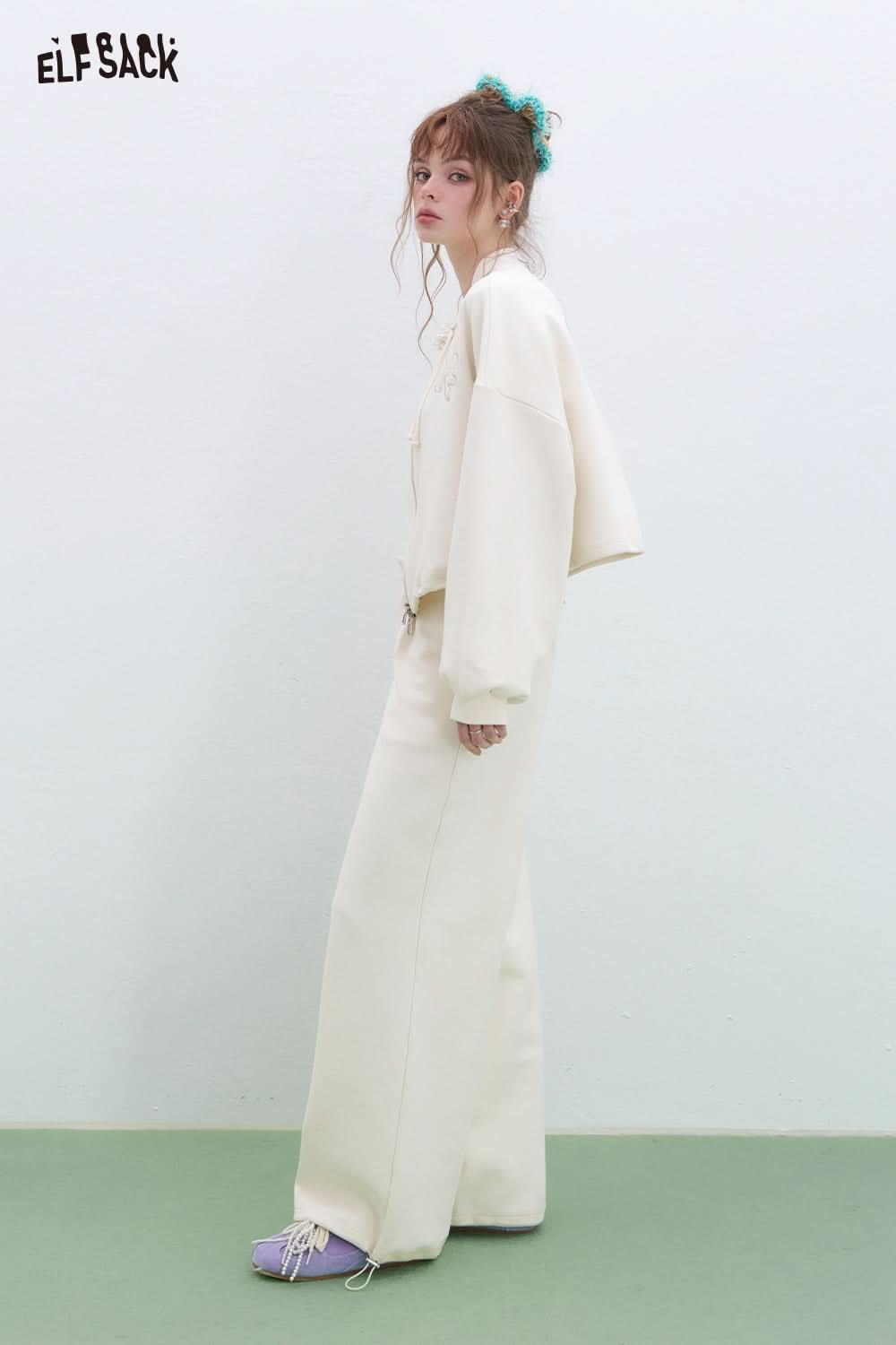 ELFSACK Neo-Chinese style long pants short jacket two-piece suit women's temperament casual tracksuit sportswear