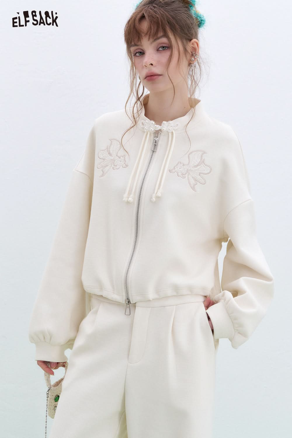 ELFSACK Neo-Chinese style long pants short jacket two-piece suit women's temperament casual tracksuit sportswear