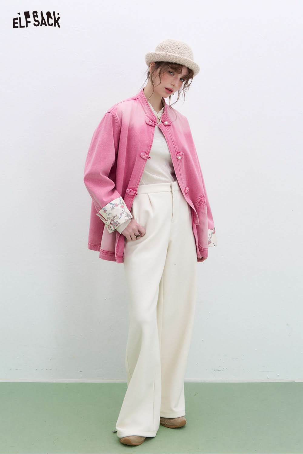 ELFSACK Neo-Chinese style long pants short jacket two-piece suit women's temperament casual tracksuit sportswear