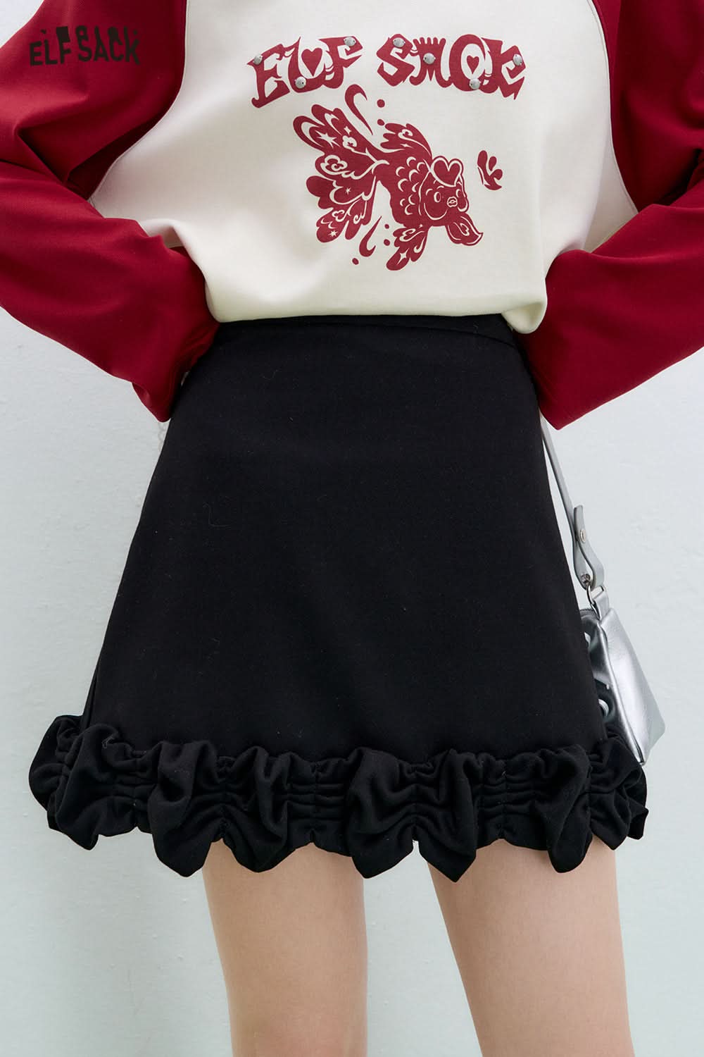 ELFSACK pleated skirt sweet and versatile high waist A-line skirt