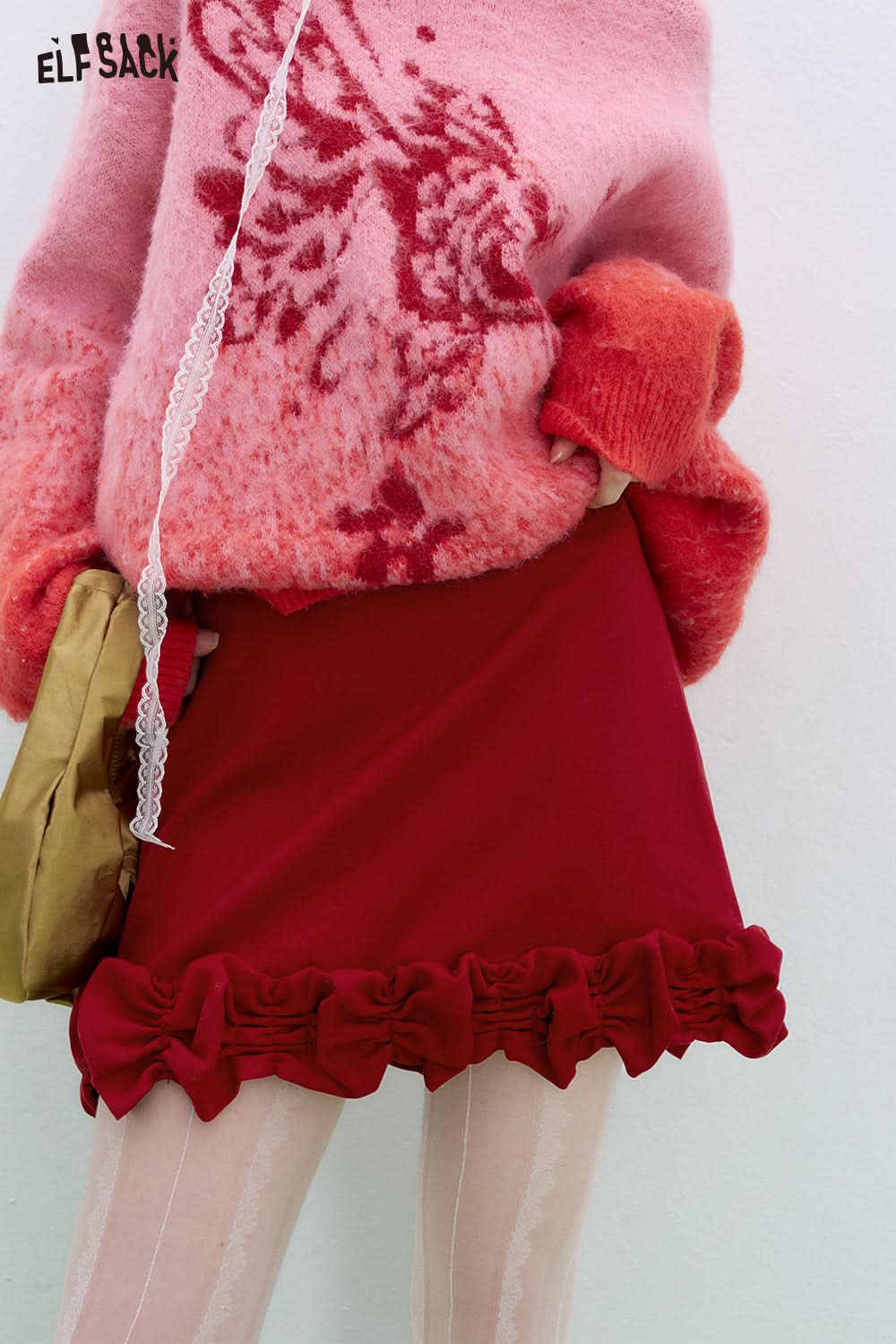 ELFSACK pleated skirt sweet and versatile high waist A-line skirt