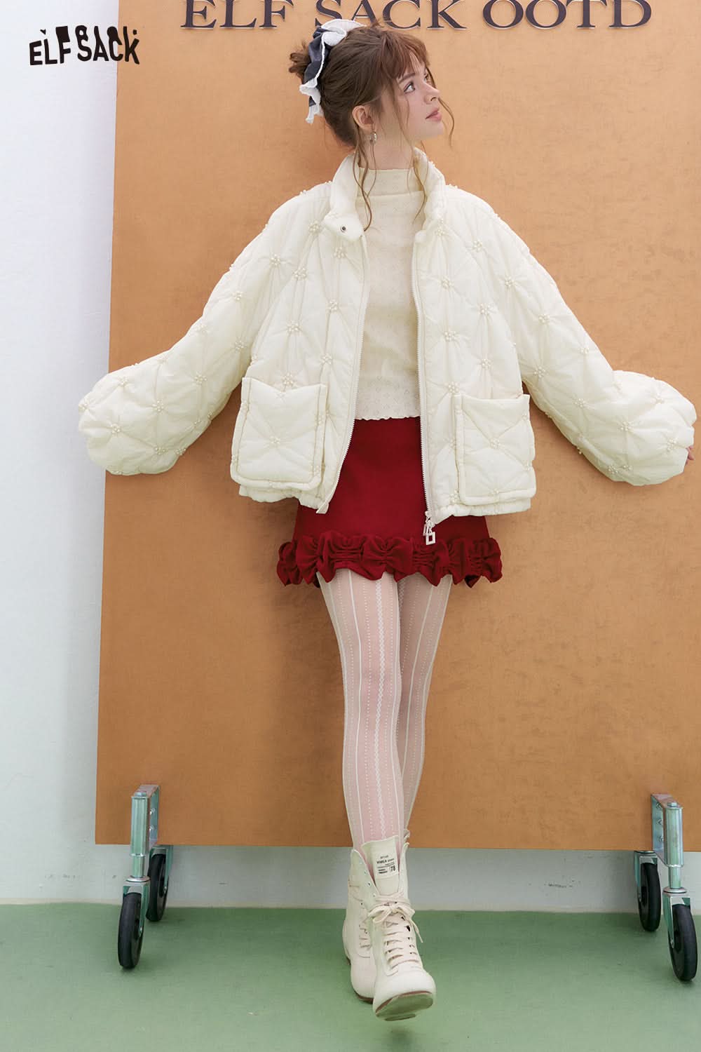 ELFSACK pleated skirt sweet and versatile high waist A-line skirt