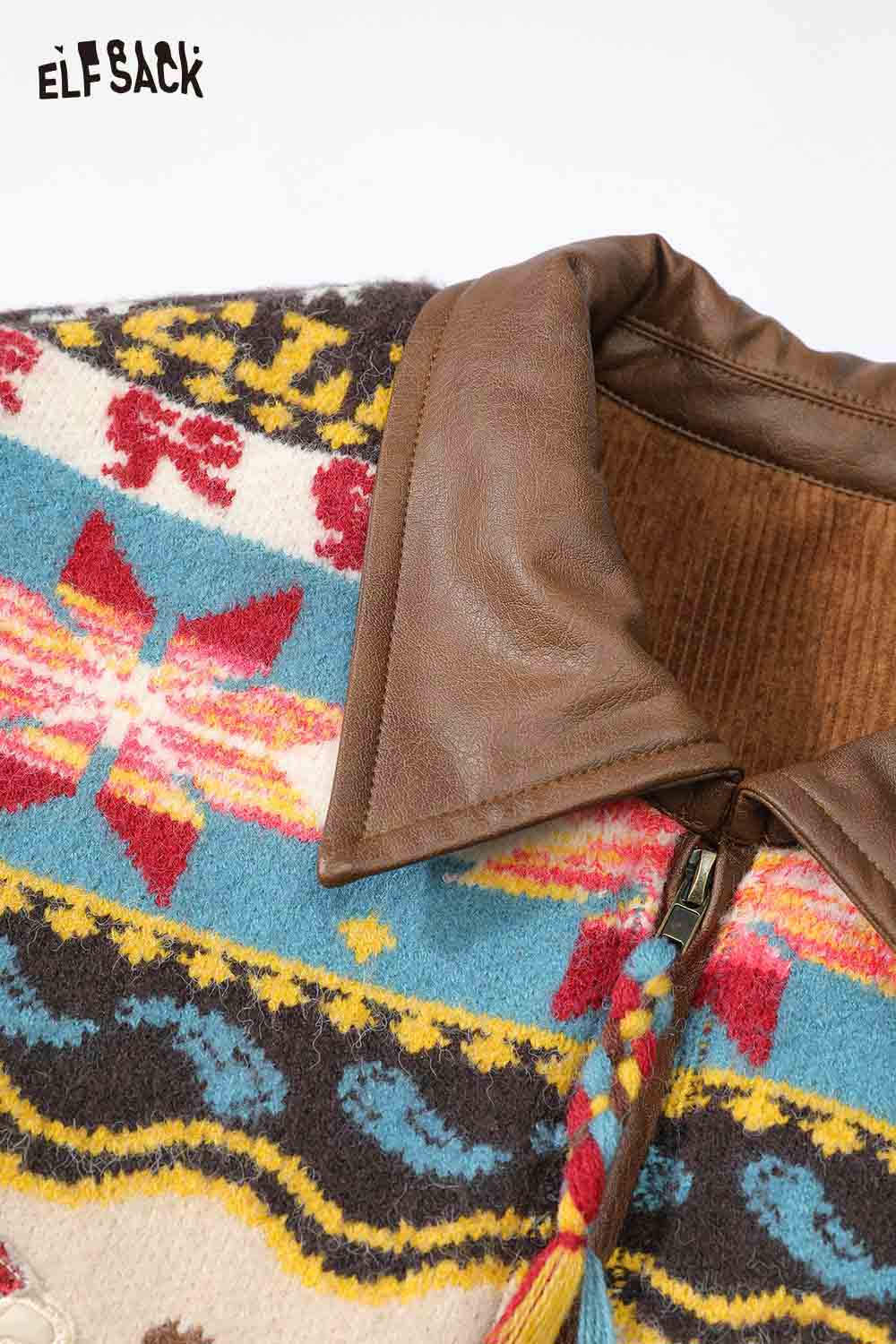 ELFSACK 3D dog graphic lapel coat featuring vibrant patterns and a stylish leather collar