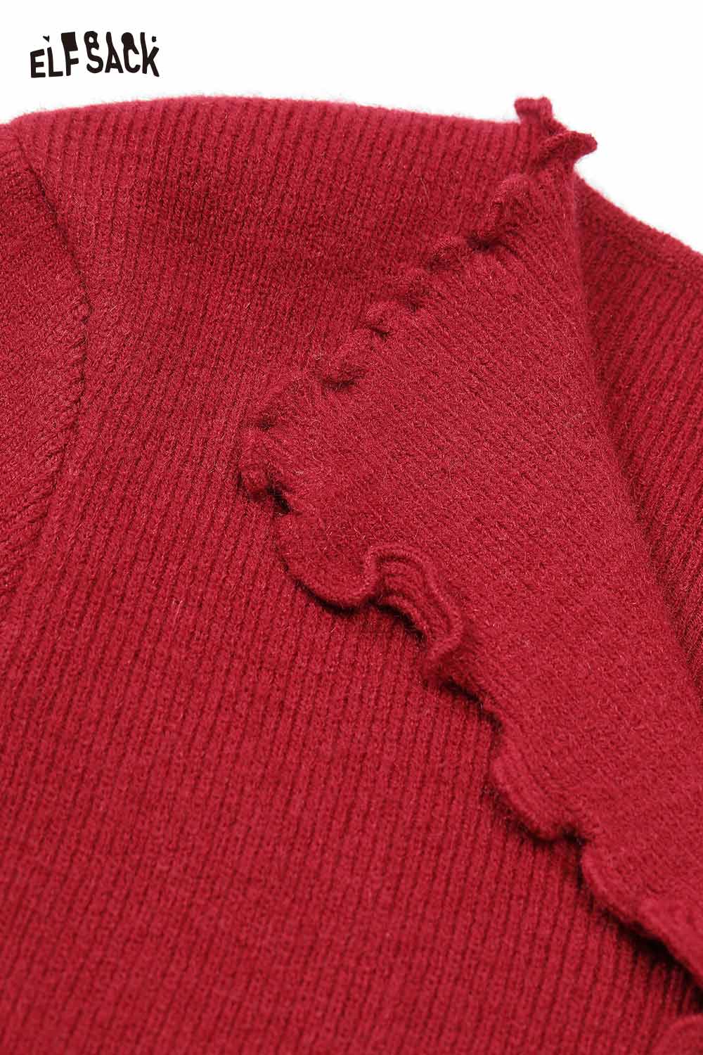 ELFSACK 3D flower knitwear for women in rich red with unique scalloped edge detail
