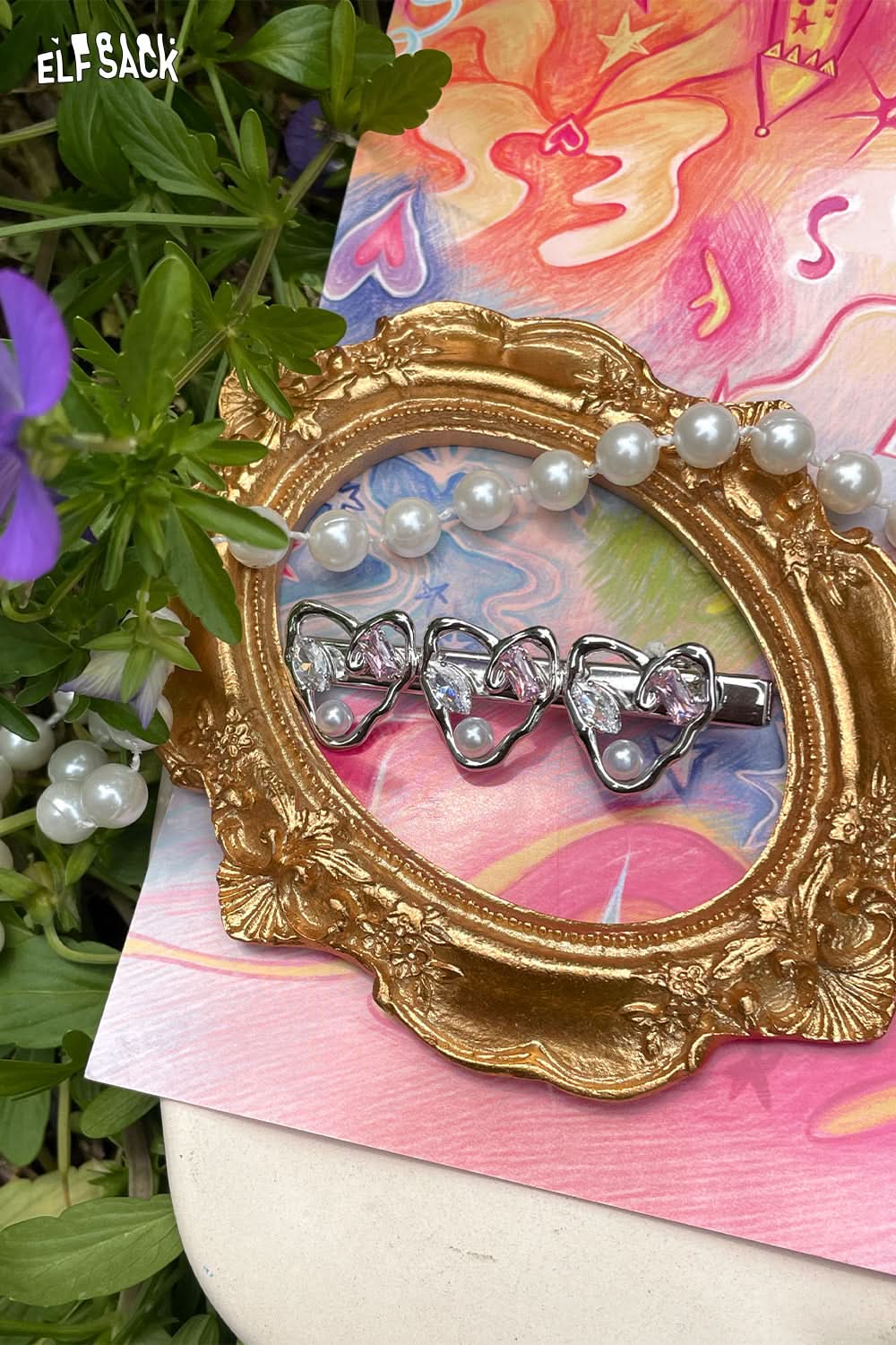 ELFSACK Bow Heart Colourful Diamond Hair Clip