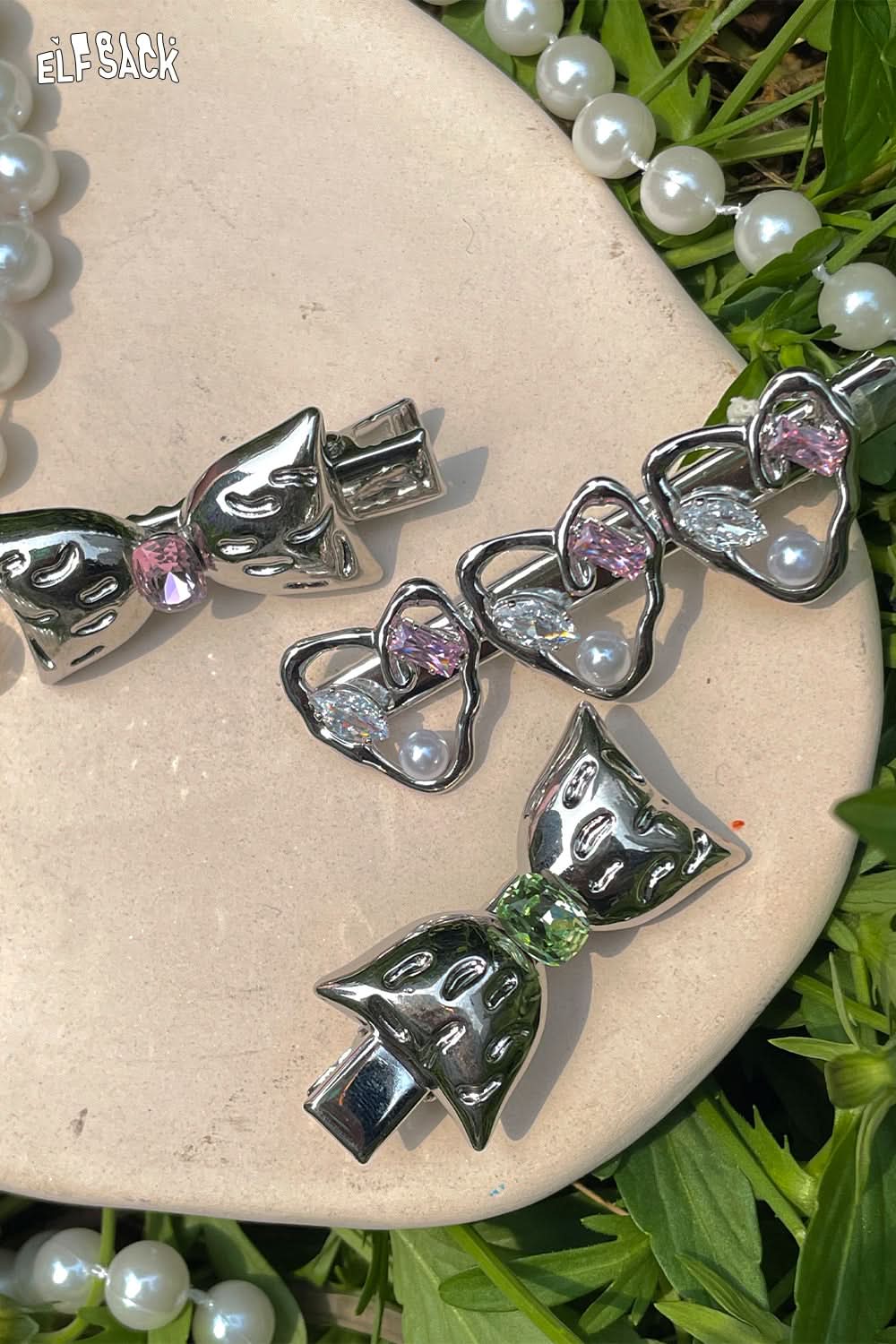 ELFSACK Bow Heart Colourful Diamond Hair Clip