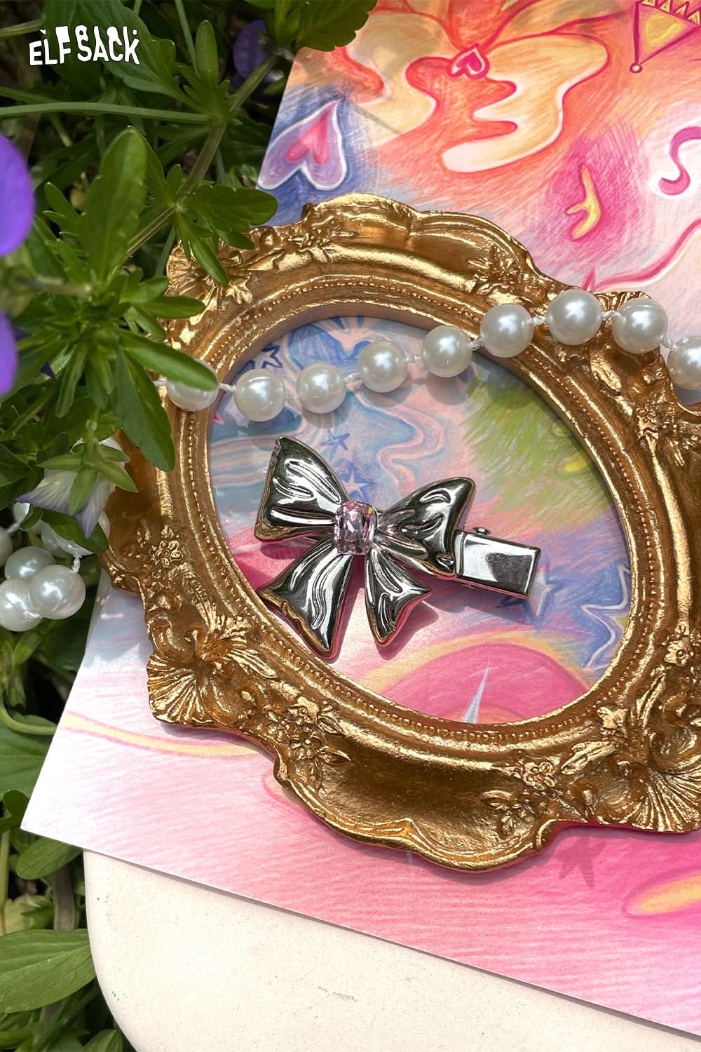 ELFSACK Bow Heart Colourful Diamond Hair Clip