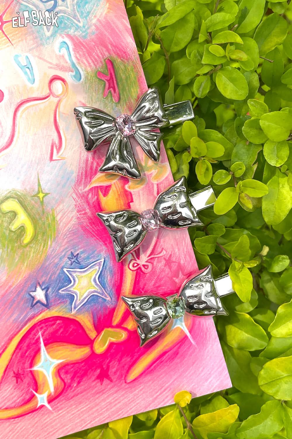 ELFSACK Bow Heart Colourful Diamond Hair Clip