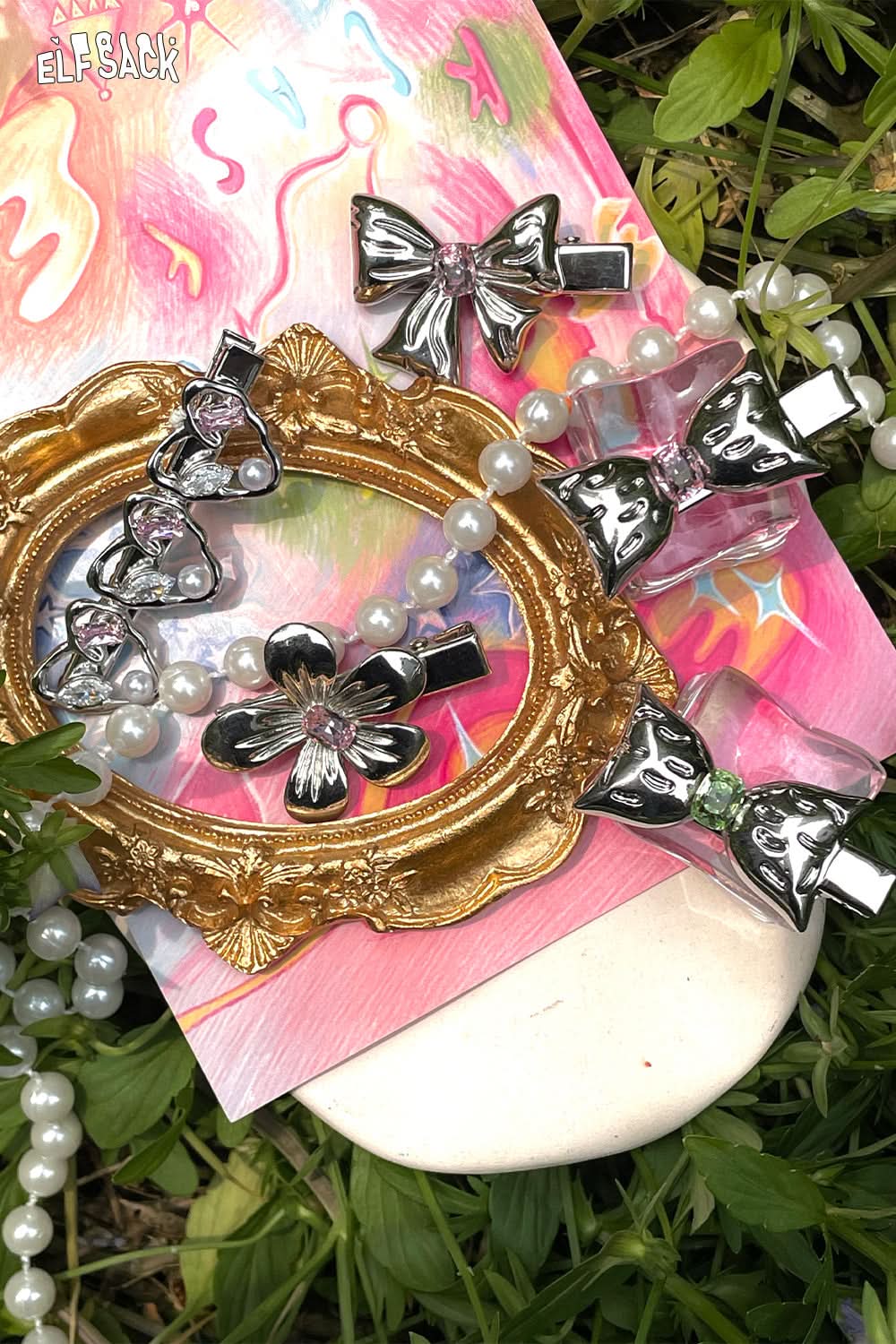 ELFSACK Bow Heart Colourful Diamond Hair Clip