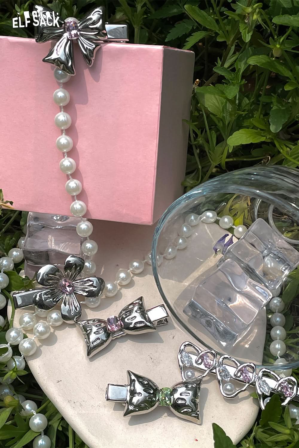 ELFSACK Bow Heart Colourful Diamond Hair Clip