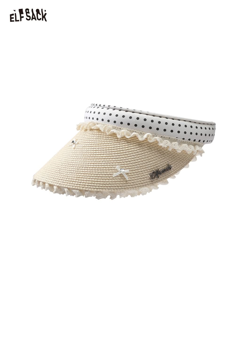 ELFSACK Lace Lace Bow Hollow Top Straw Hat