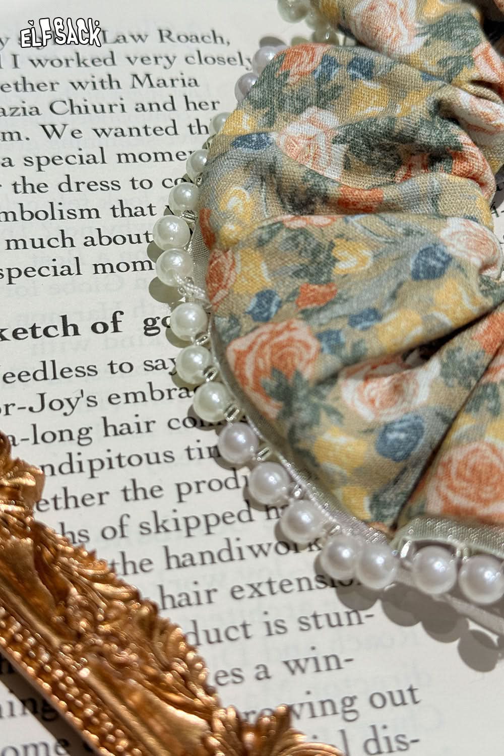 ELFSACK Oil Painting Champagne Rose Vintage French Large Intestine Hair Ring