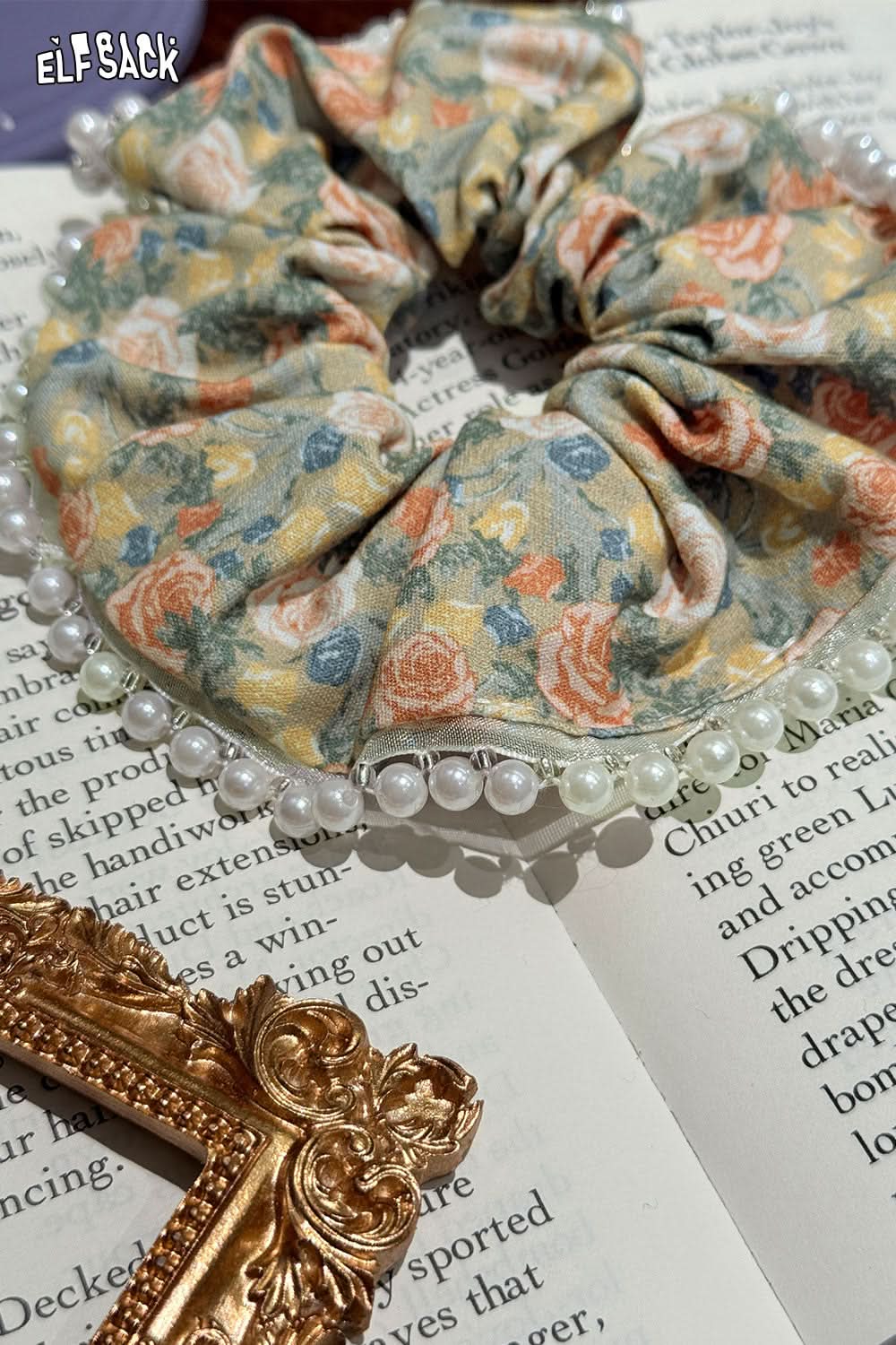 ELFSACK Oil Painting Champagne Rose Vintage French Large Intestine Hair Ring