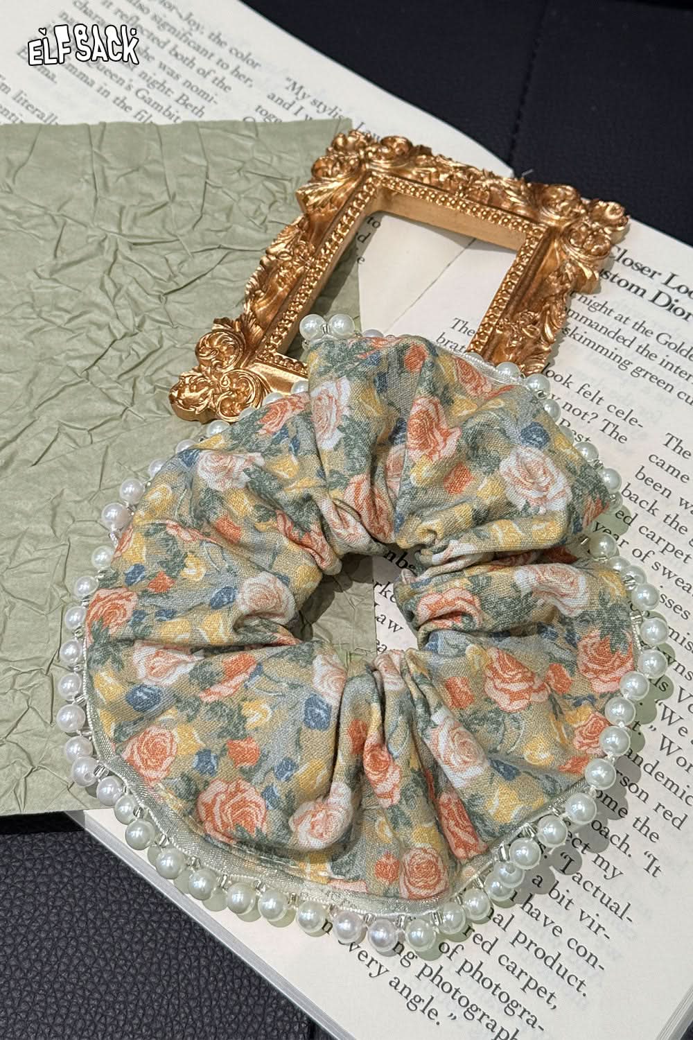 ELFSACK Oil Painting Champagne Rose Vintage French Large Intestine Hair Ring