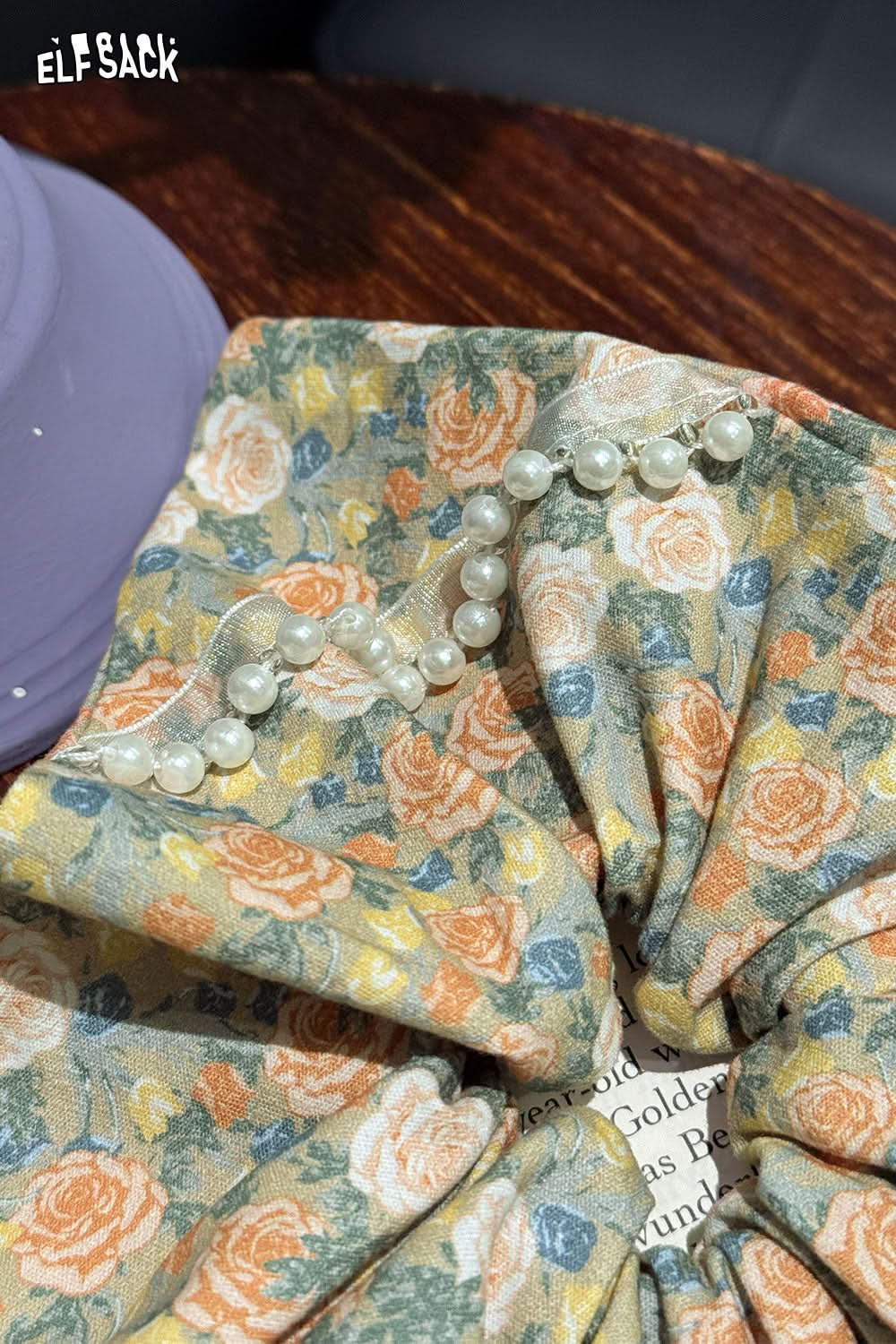 ELFSACK Oil Painting Champagne Rose Vintage French Large Intestine Hair Ring