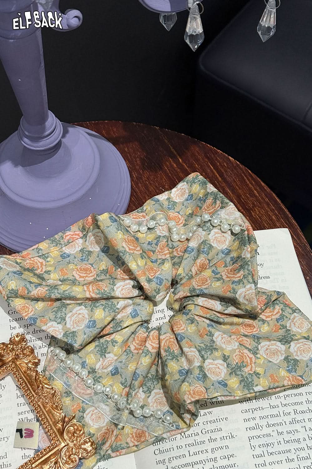 ELFSACK Oil Painting Champagne Rose Vintage French Large Intestine Hair Ring