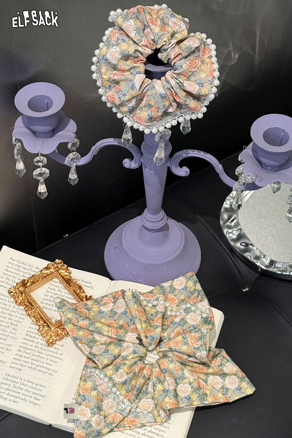 ELFSACK Oil Painting Champagne Rose Vintage French Large Intestine Hair Ring