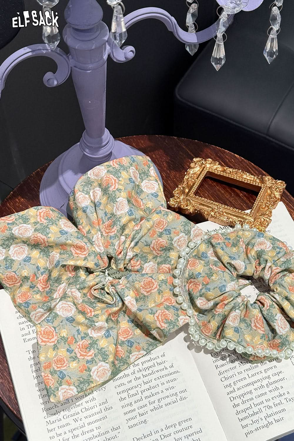 ELFSACK Oil Painting Champagne Rose Vintage French Large Intestine Hair Ring