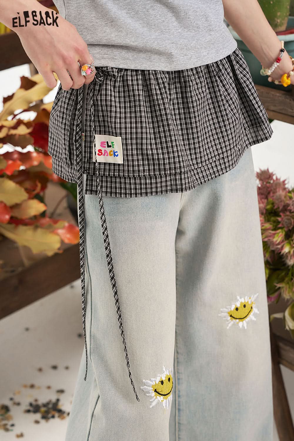 ELFSACK Plaid Tie Detachable Waist Frill