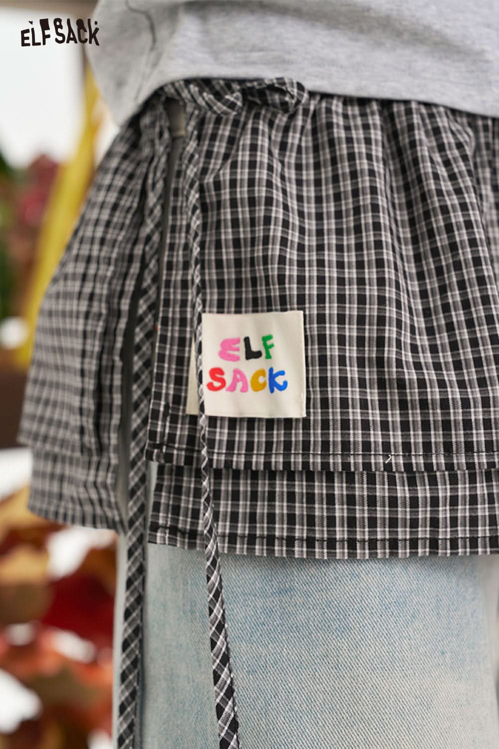 ELFSACK Plaid Tie Detachable Waist Frill