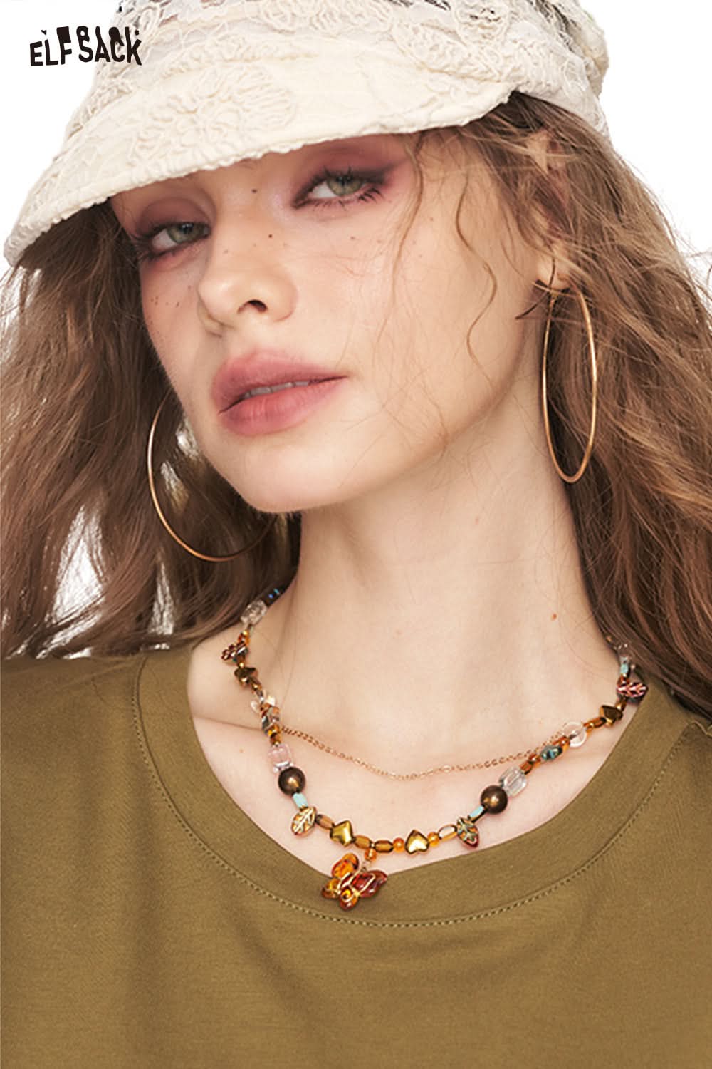 ELFSACK Vintage Double Layer Butterfly Pendant Necklace