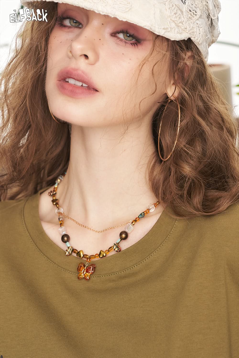 ELFSACK Vintage Double Layer Butterfly Pendant Necklace