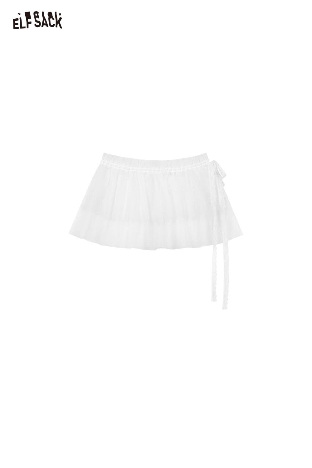 ELFSACK White Polka Dot Lace Plaid Tie Detachable Waist Frill