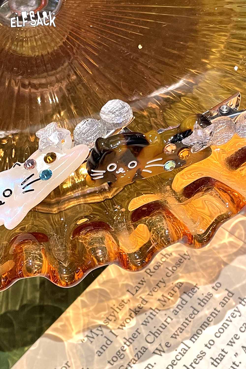 ELFSACK Acetate Kitten Hairpin Set with Cute Cat Designs and Sparkling Accents