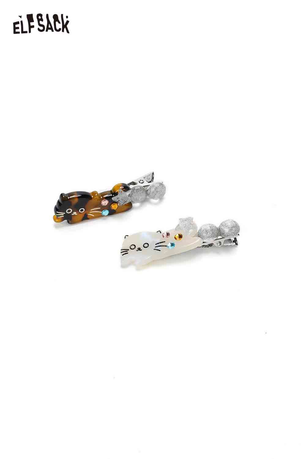 ELFSACK acetate kitten hairpin set featuring playful cat designs with colorful embellishments