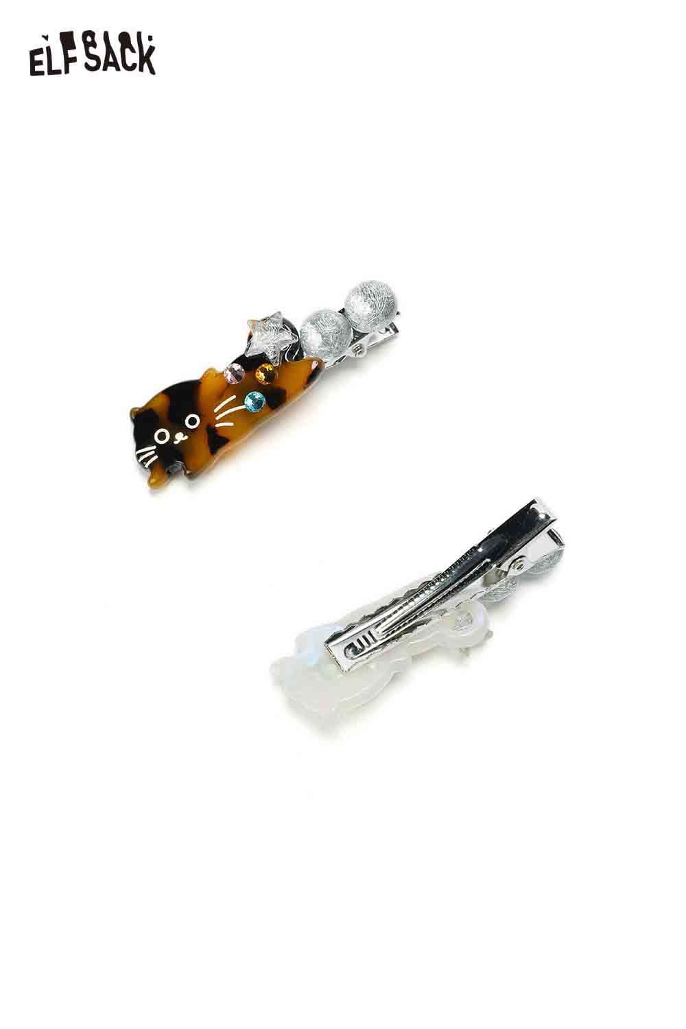 ELFSACK Acetate Kitten Hairpin with Playful Cat Design and Silver Accents for Cute Hairstyles