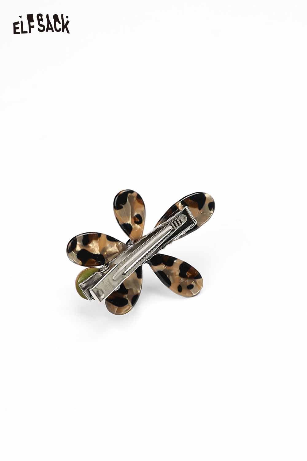 ELFSACK asymmetric floral hairpin in trendy leopard print design for stylish hair accessories