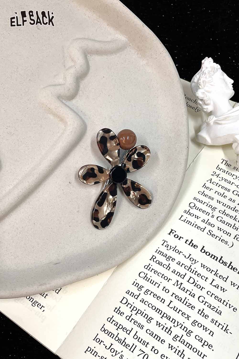 ELFSACK asymmetric floral hairpin with leopard print design and colorful accents for stylish hair accessories