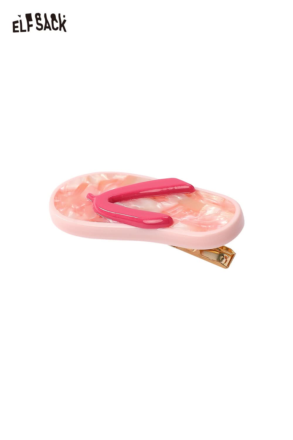 ELFSACK pink marbled flip flop hair clip with bright pink thong and gold clip korean cute hair clip