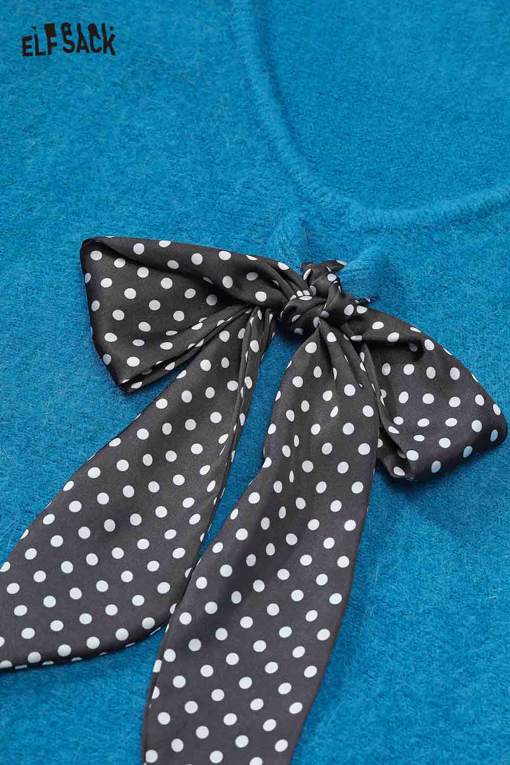 ELFSACK bat sleeve polka dot sweater with a stylish bow tie detail on the neckline
