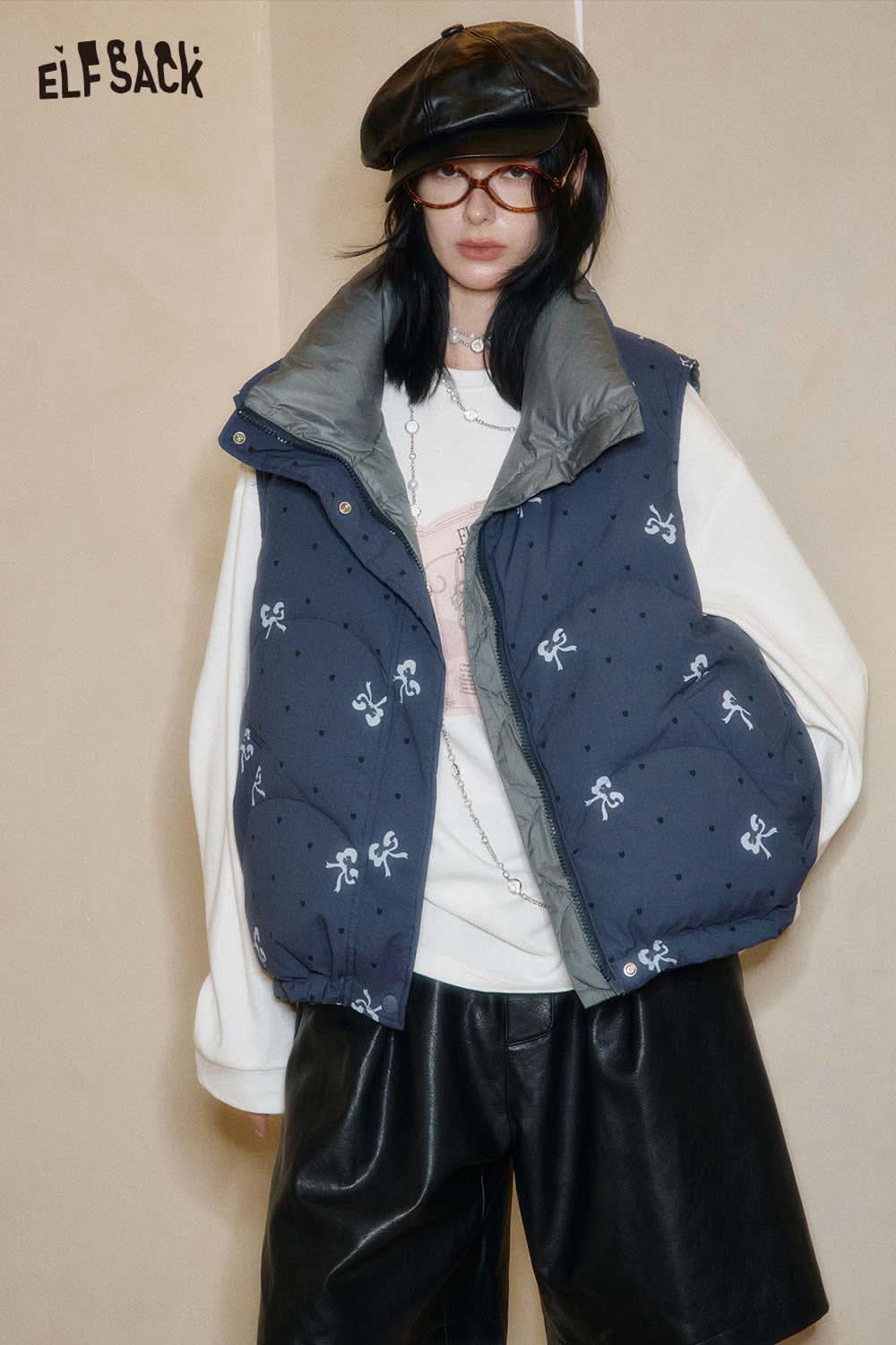 ELFSACK bohemian floral reversible vest featuring a cozy design with unique patterns