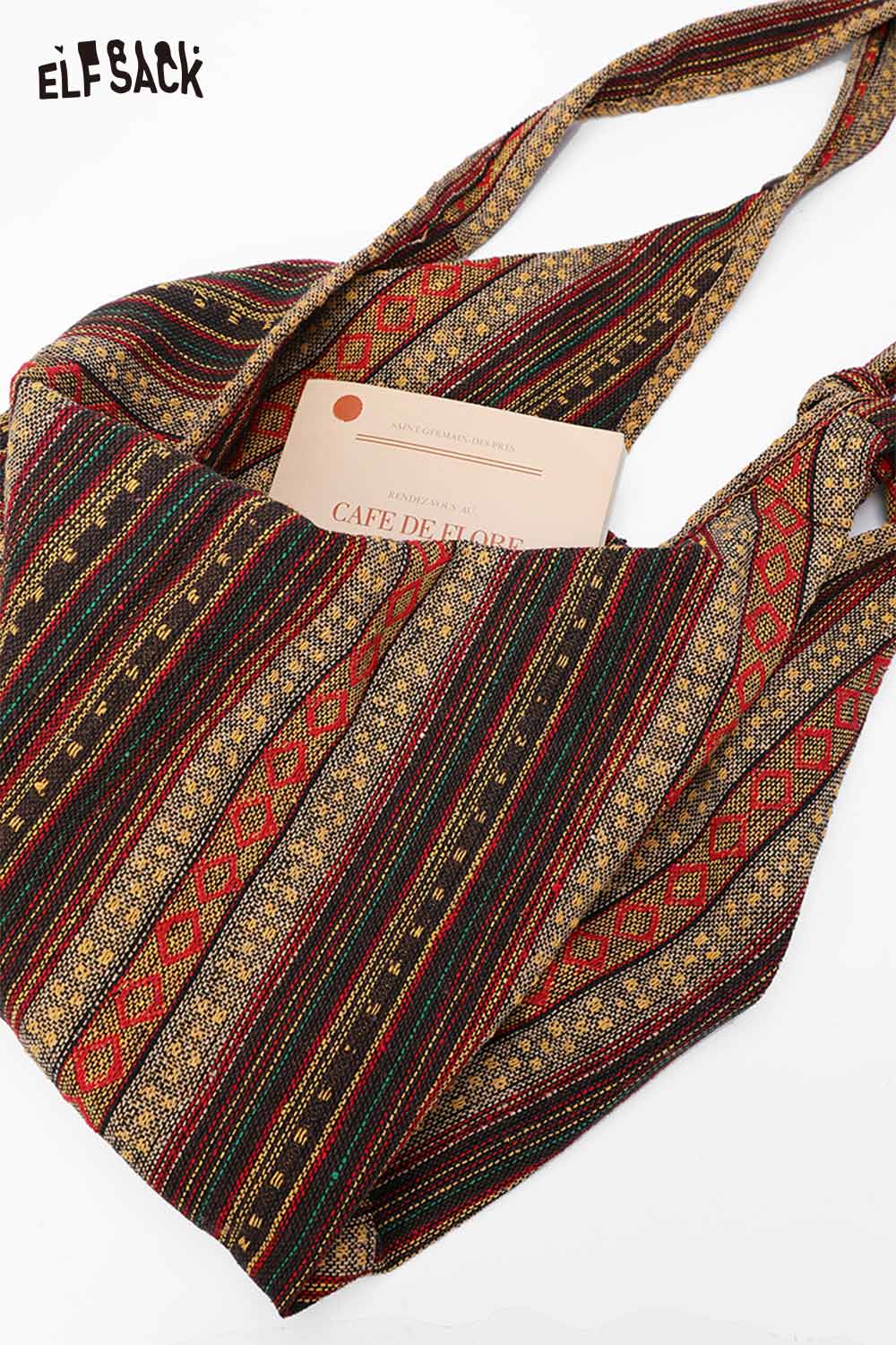 ELFSACK Bohemian Macrame Tote Bag with Colorful Pattern for Stylish Everyday Use