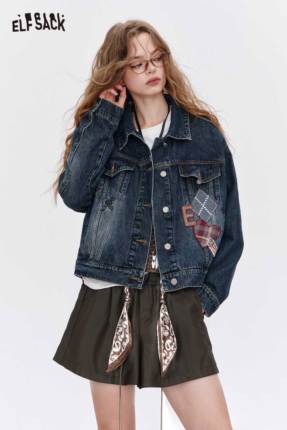 ELFSACK bohemian paisley print shorts styled with a denim jacket for a trendy outfit
