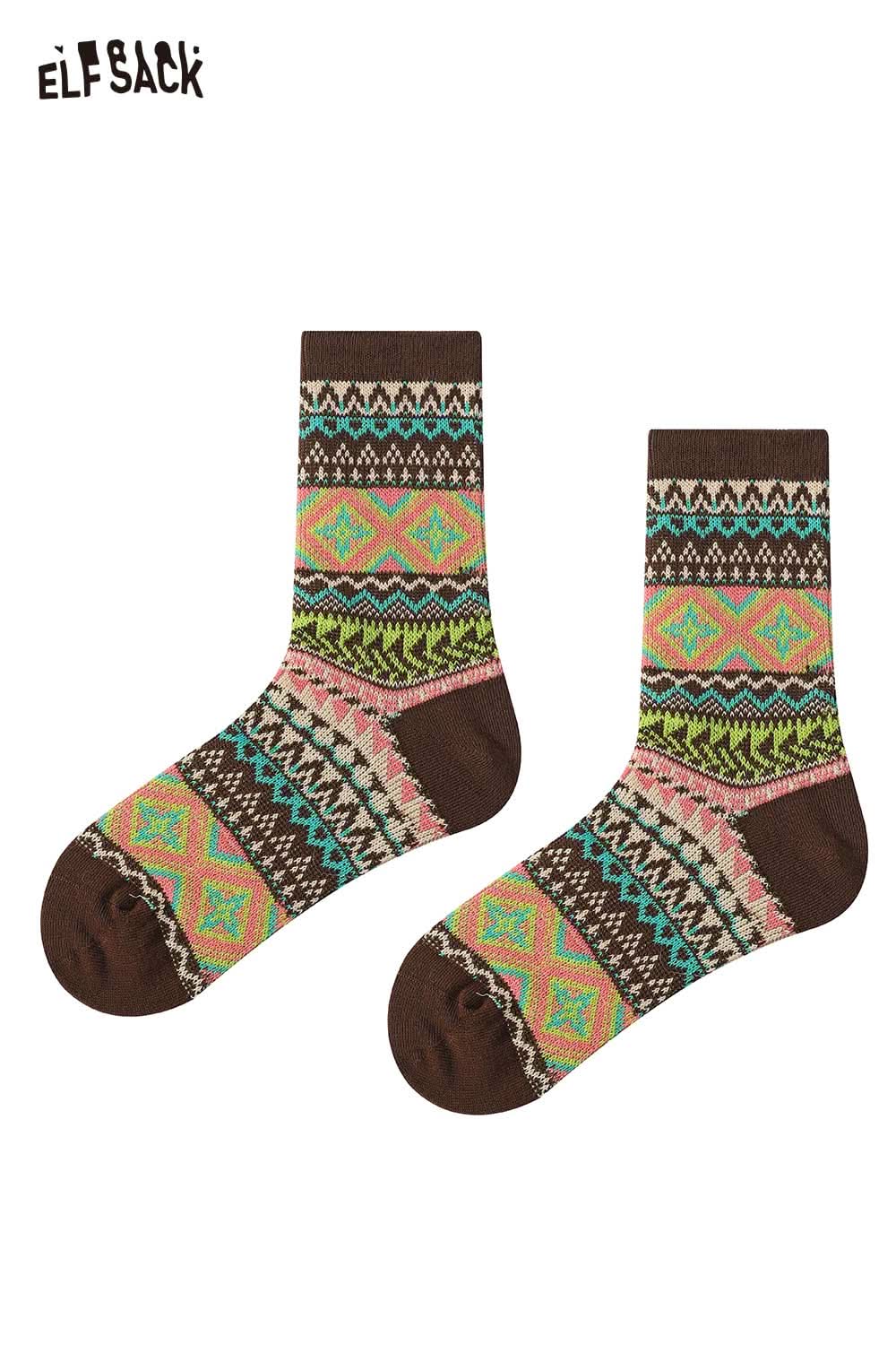 ELFSACK bohemian stripe socks for women in vibrant colors with unique patterns and comfortable fit