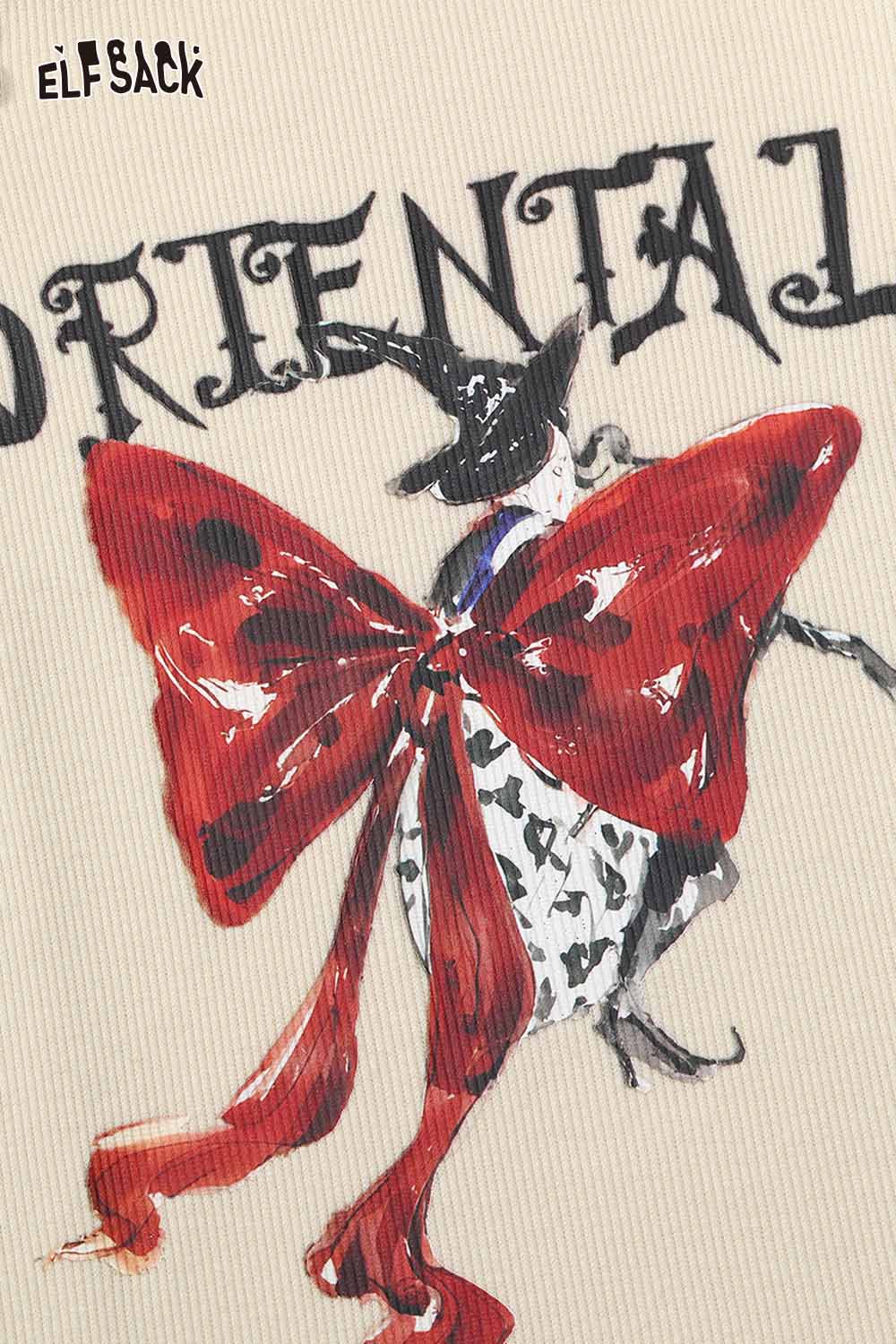 ELFSACK bow graphic long sleeve tshirt with vibrant red bow design on a stylish background