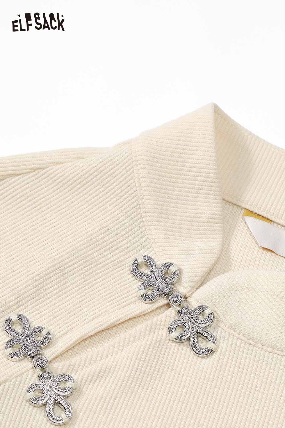 ELFSACK bow graphic long sleeve tshirt in cream with decorative embellishments for stylish comfort