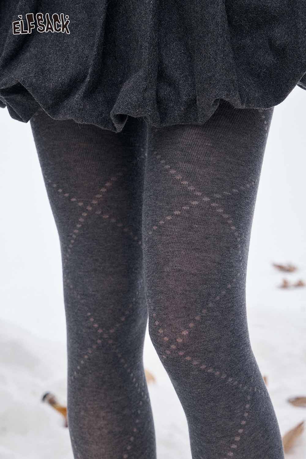 ELFSACK breathable mesh leggings for women in dark gray with a stylish pattern
