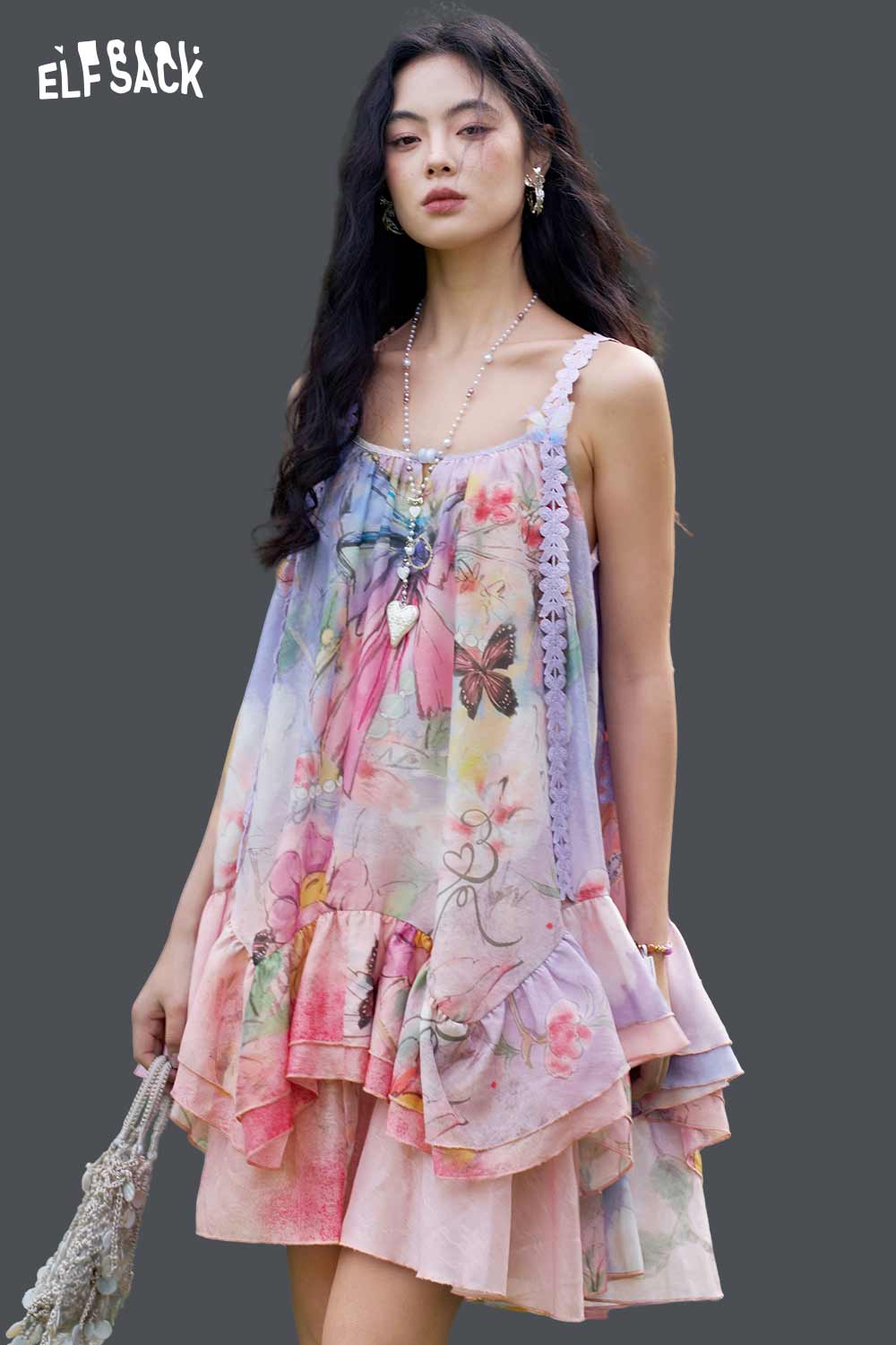 butterfly lace slip dress West Cold Butterfly Dress In-stock / S