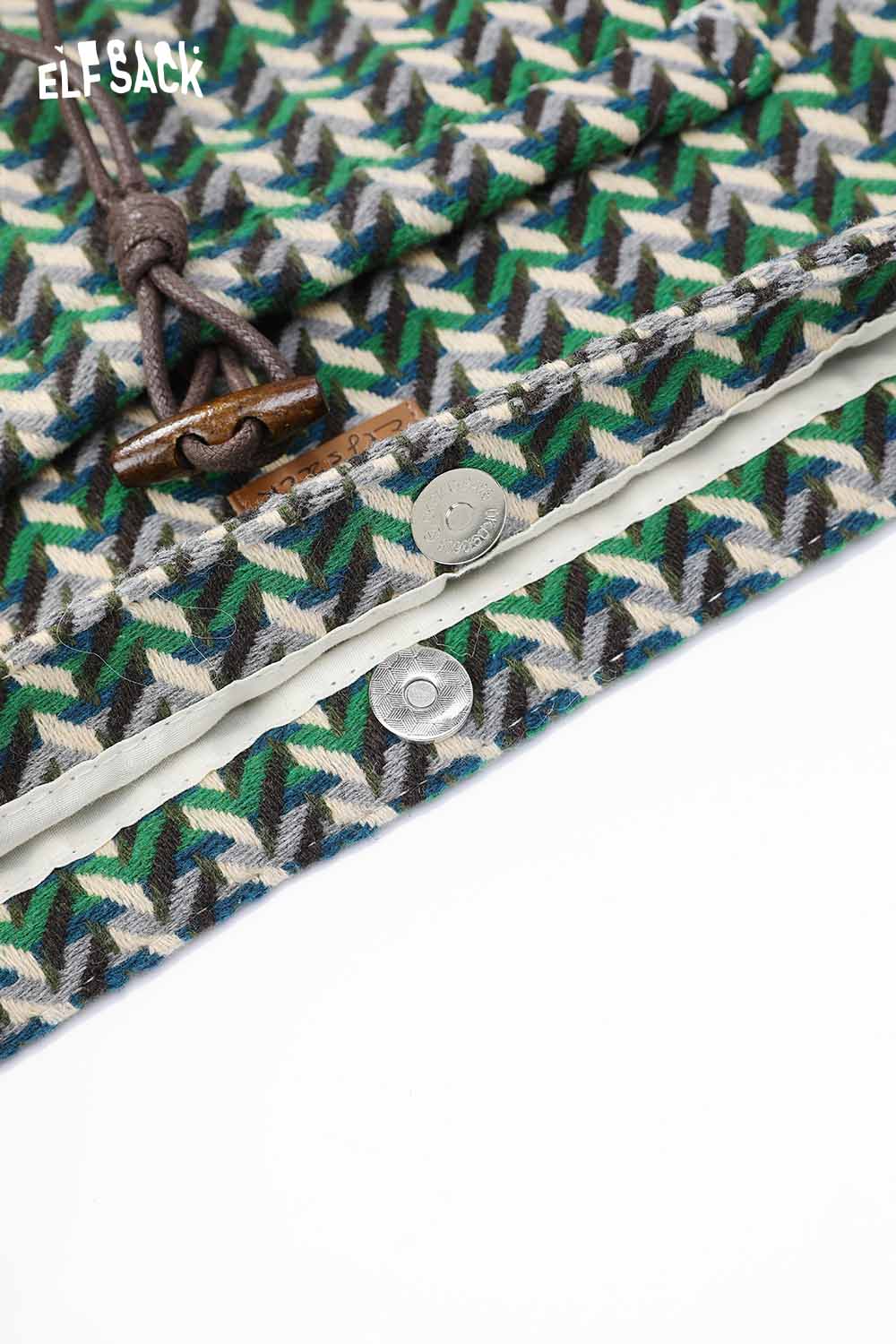 ELFSACK casual striped crossbody bag with unique geometric pattern and secure snap closure