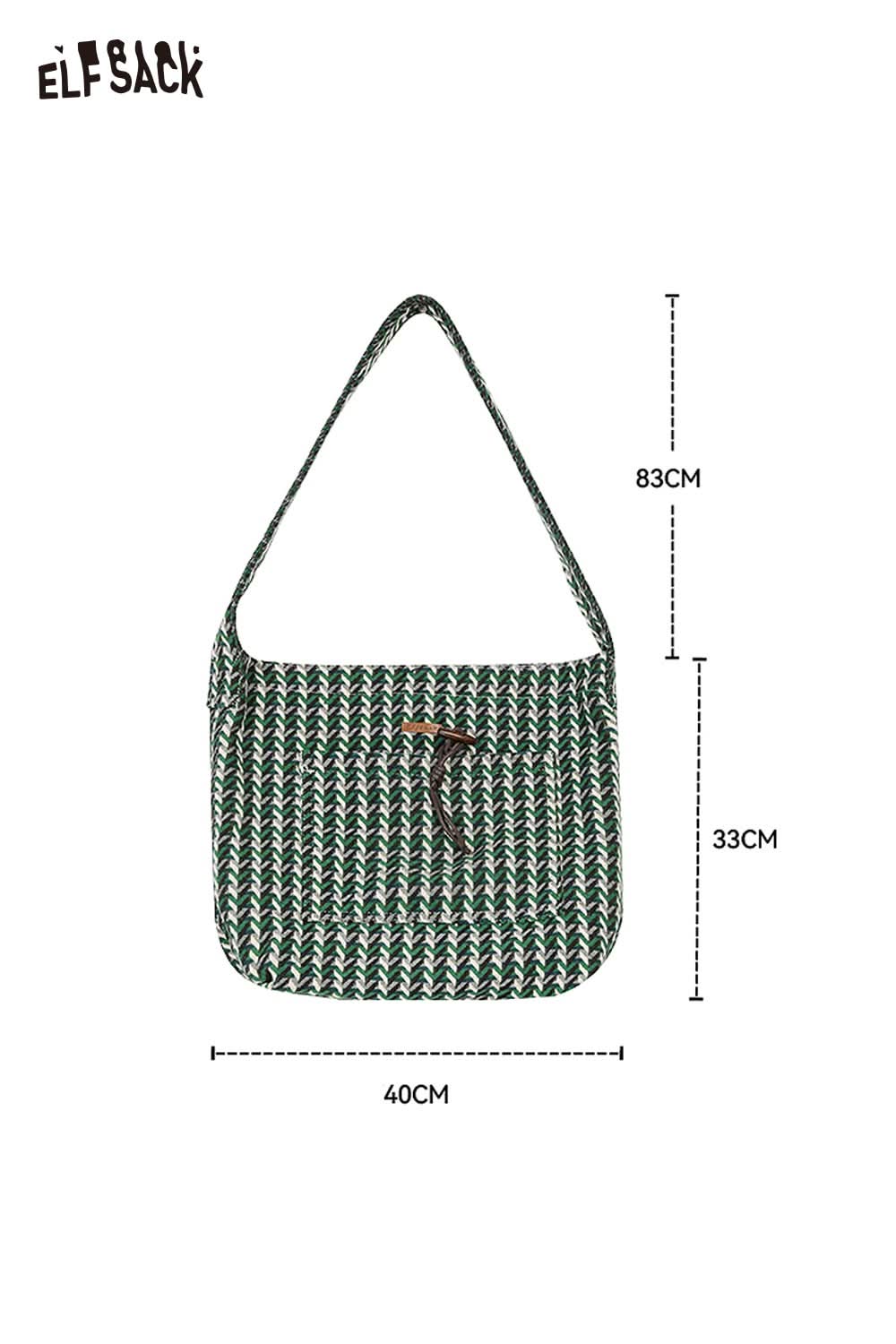 ELFSACK casual striped crossbody bag in green and white with adjustable strap for everyday use