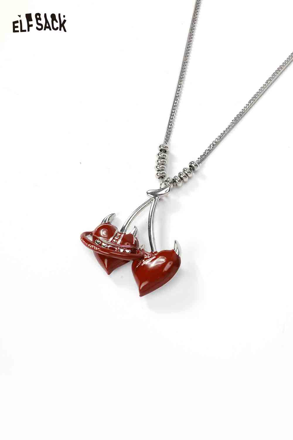 ELFSACK cherry pendant heart necklace with shiny detailing and delicate chain design