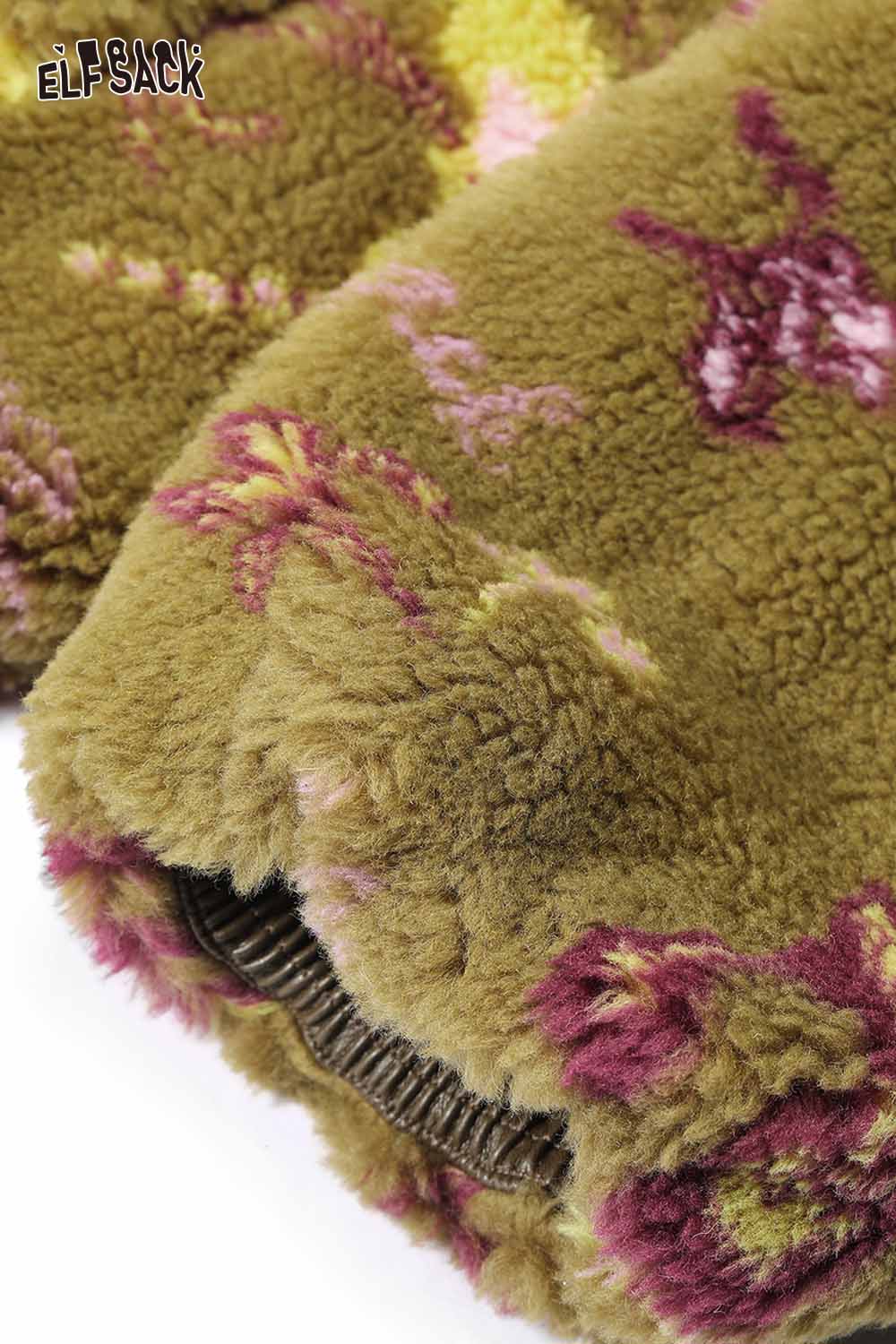 ELFSACK Chinese inspired floral coat with soft texture and vibrant floral patterns