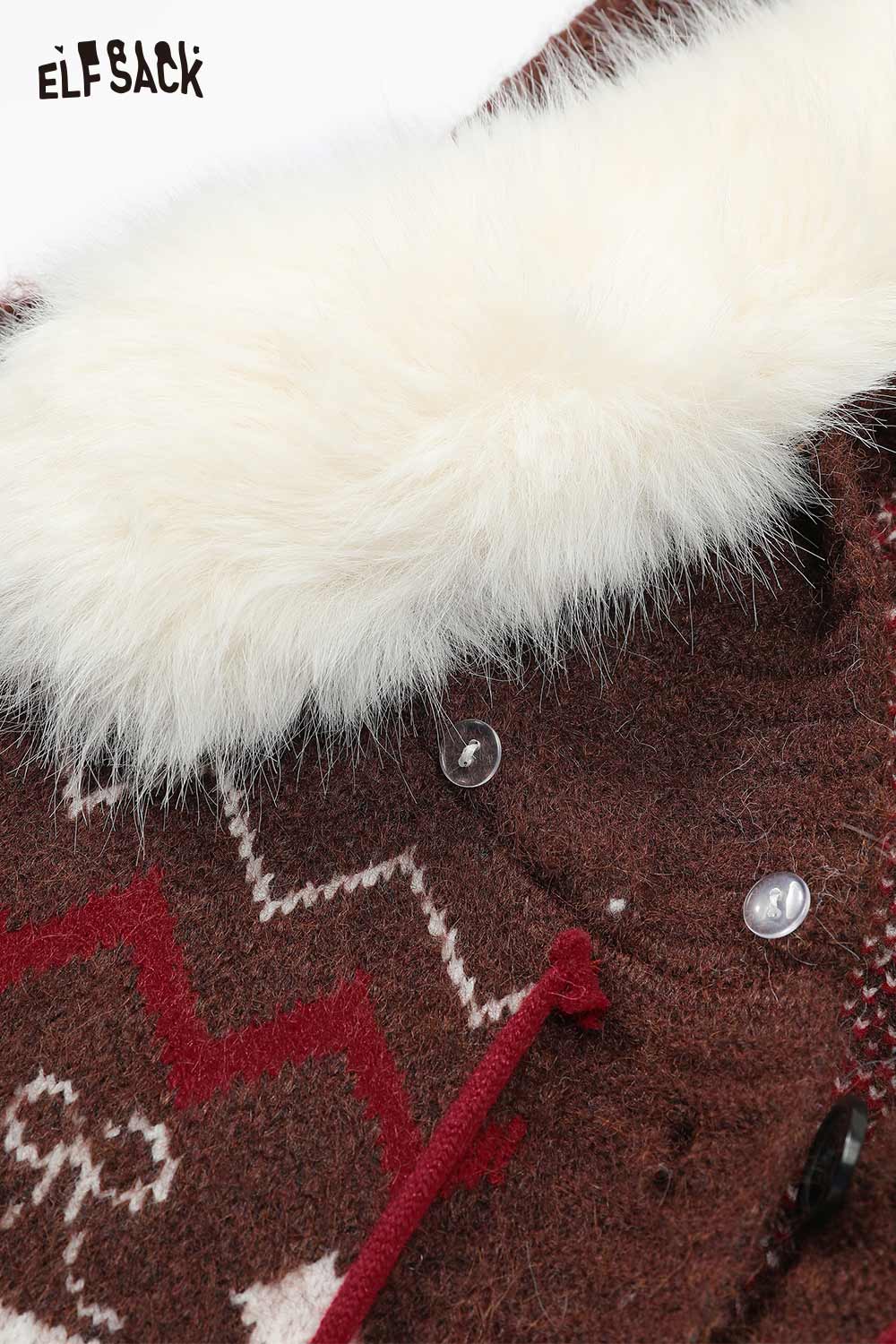 ELFSACK Christmas animal graphic cardigan with soft fur trim and festive patterns