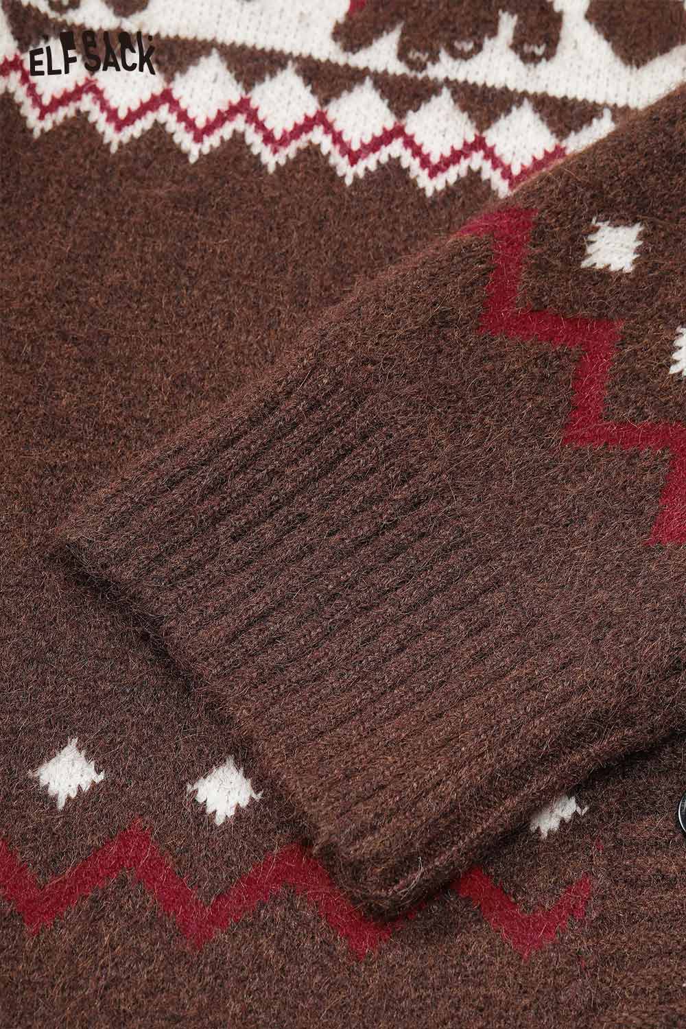 ELFSACK Christmas animal graphic cardigan featuring a cozy knit design and festive colors